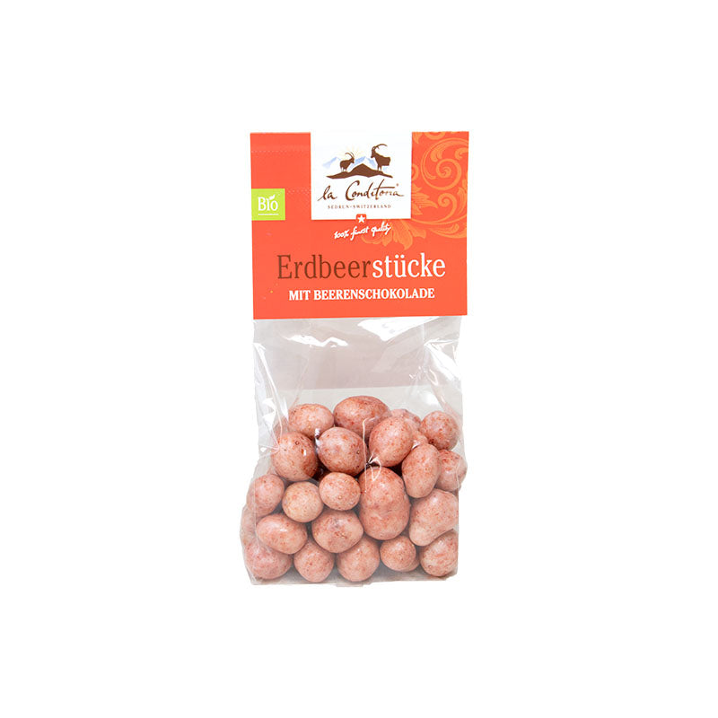 BIO Erdbeerstücke mit Beerenschokolade, 100g
