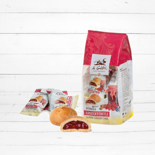 Multibox mit 4 Beutel à 12 Mini Bündner Linzertörtli 19 g - La Conditoria SEDRUN-SWITZERLAND®