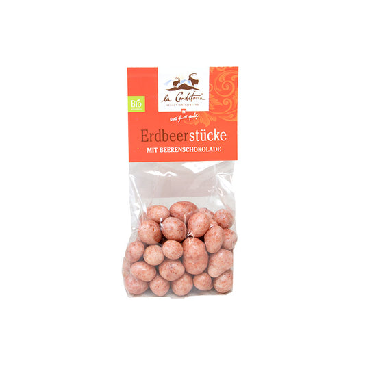 BIO Erdbeerstücke mit Beerenschokolade, 100g